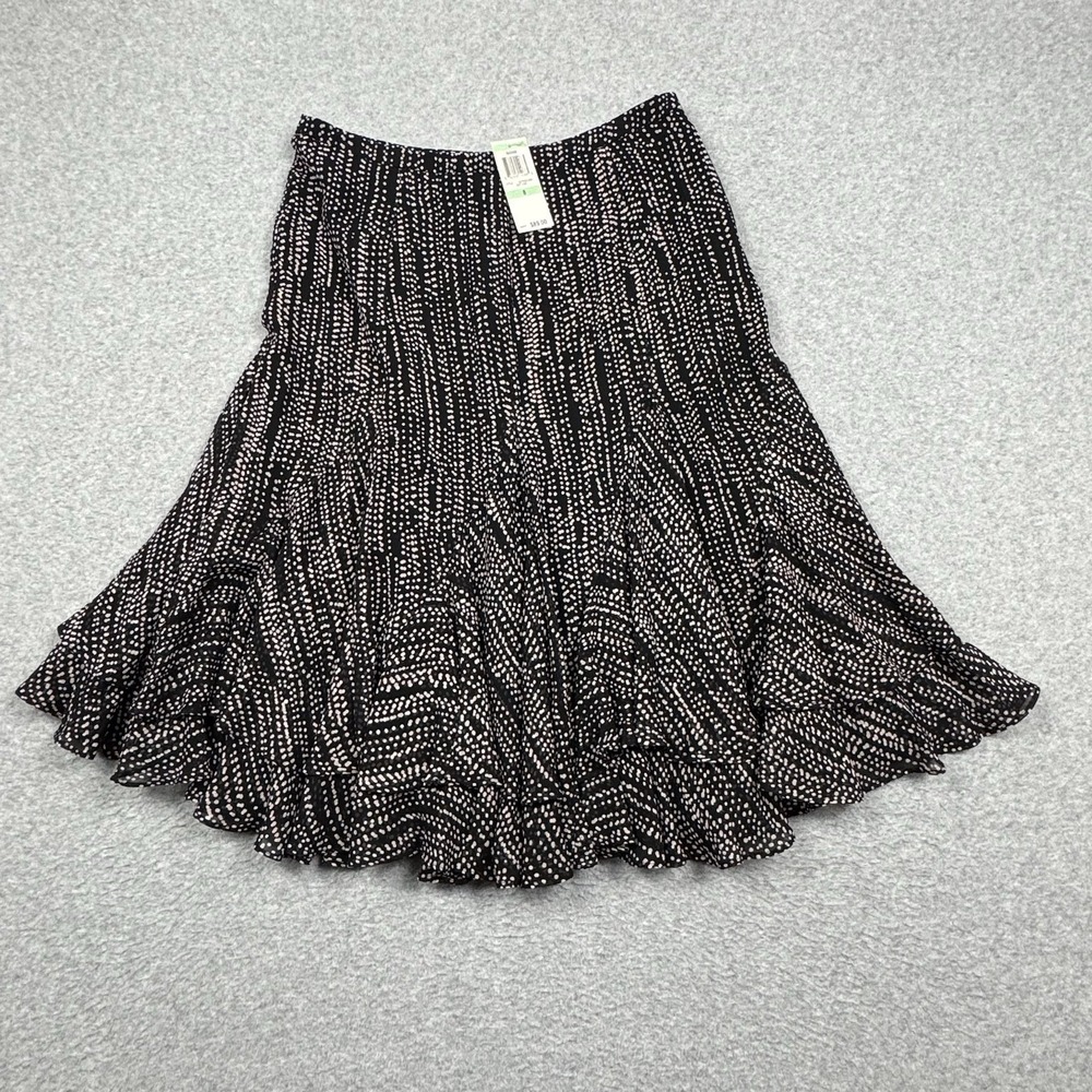 INC Dot Code Midi Ruffle Silk Skirt‎ Sz 8 Polka Dot Stripe Side Zip NWT MSRP $89